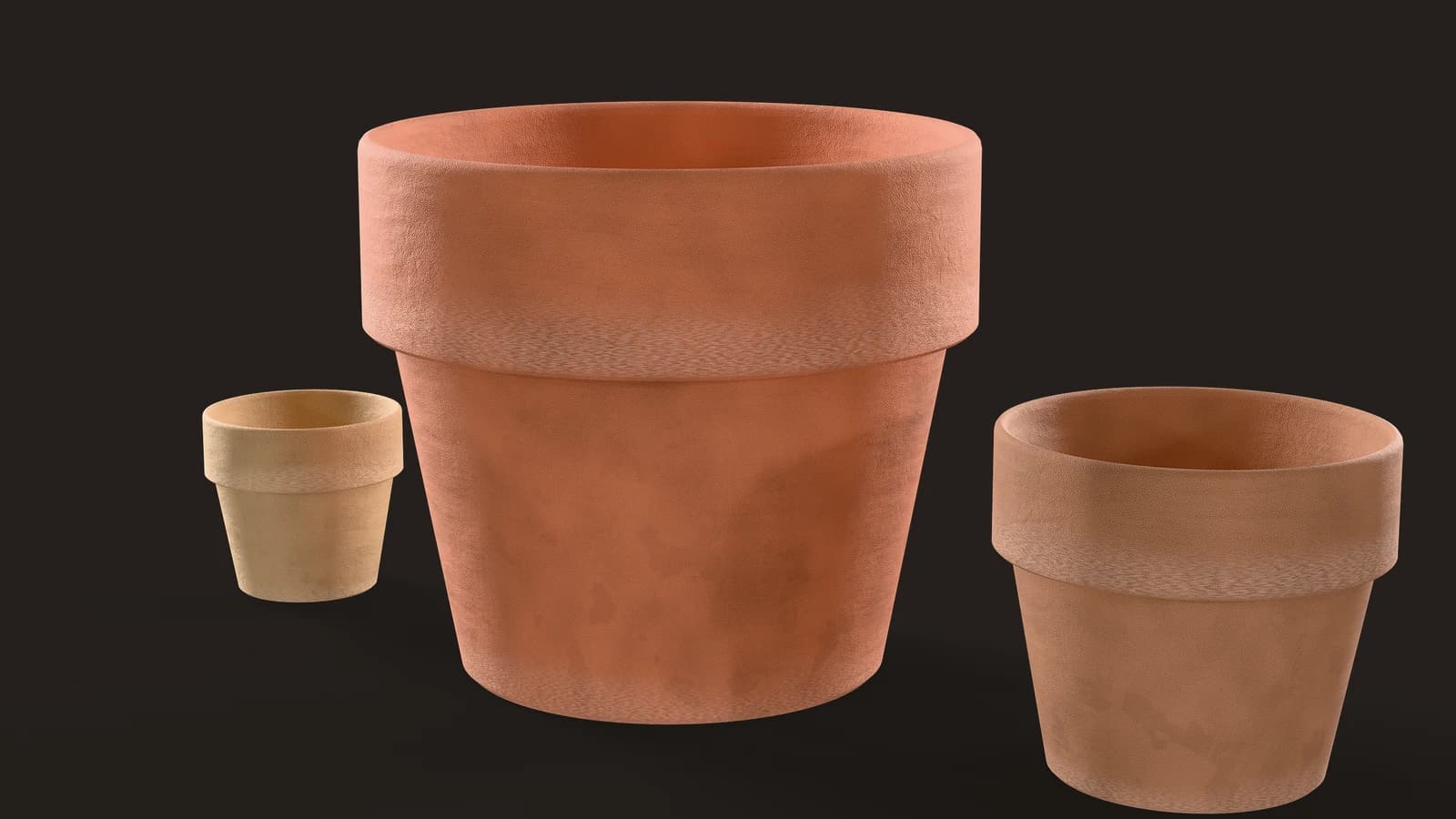 Terracotta Pot Pack: render of the finished 3D asset on a dark stage