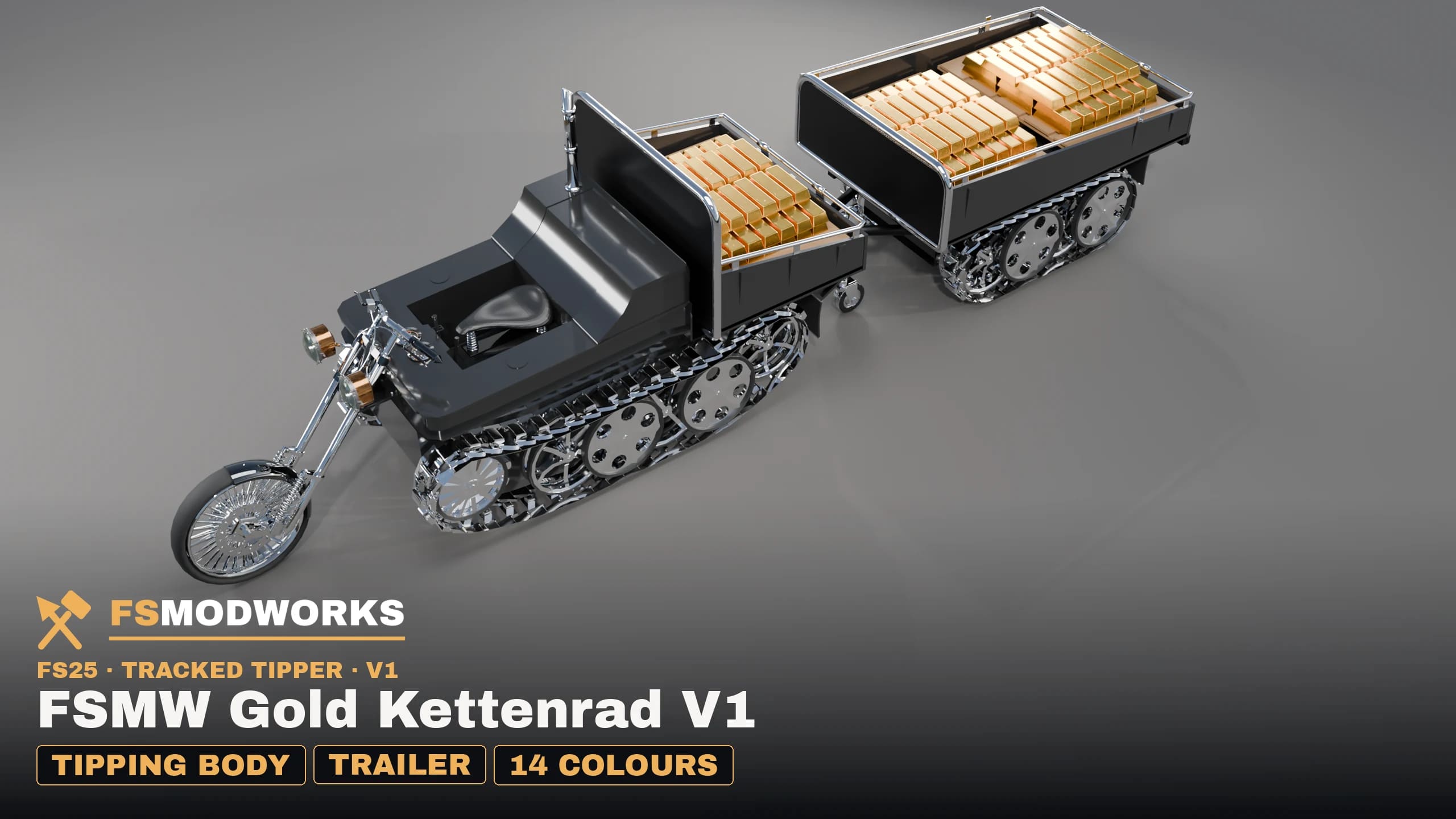 FS25 Gold Kettenrad V1: gold on tracks