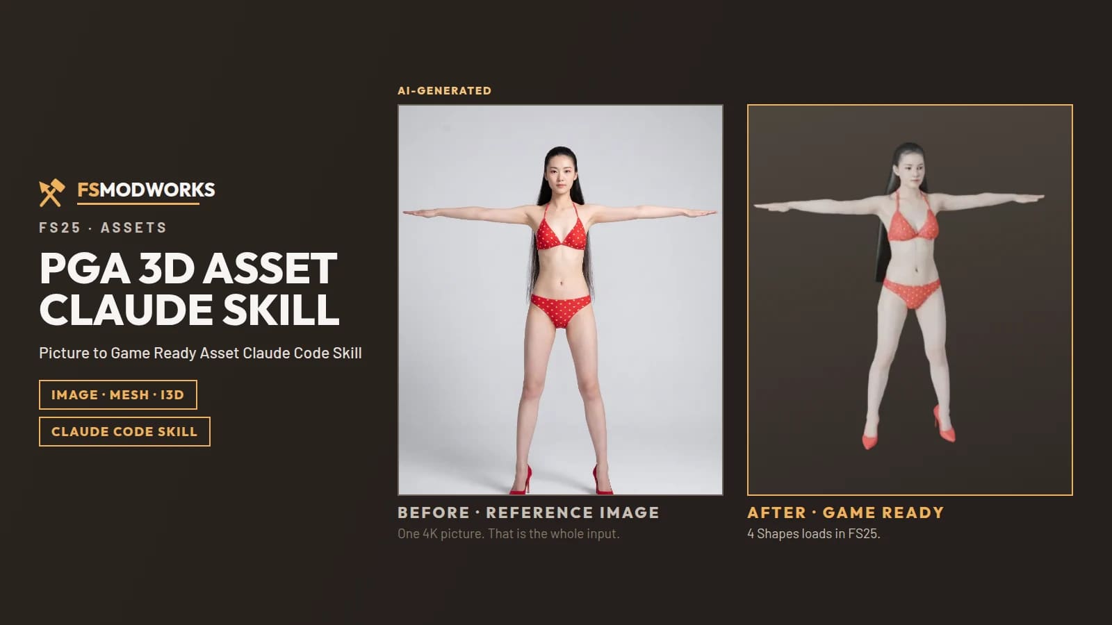 PGA 3D ASSET Claude Skill — PGA Claude Code Skill 1.0.0 is out: from one image to a game-ready 3D model