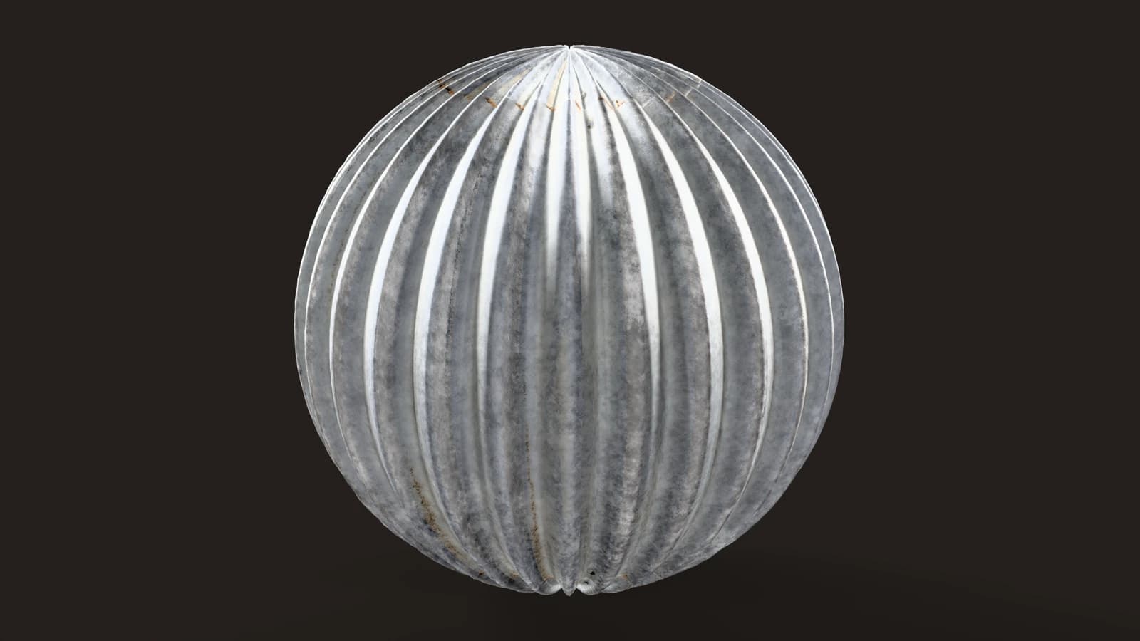 Corrugated Metal 01: render of the texture on a sphere, dark stage