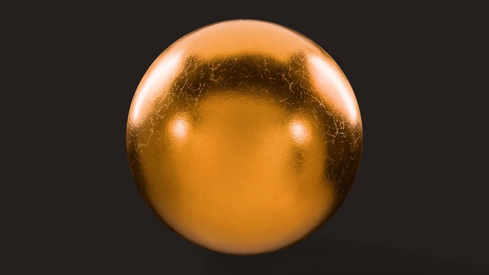 Painted Metal Gold 01: render of the texture on a sphere, dark stage