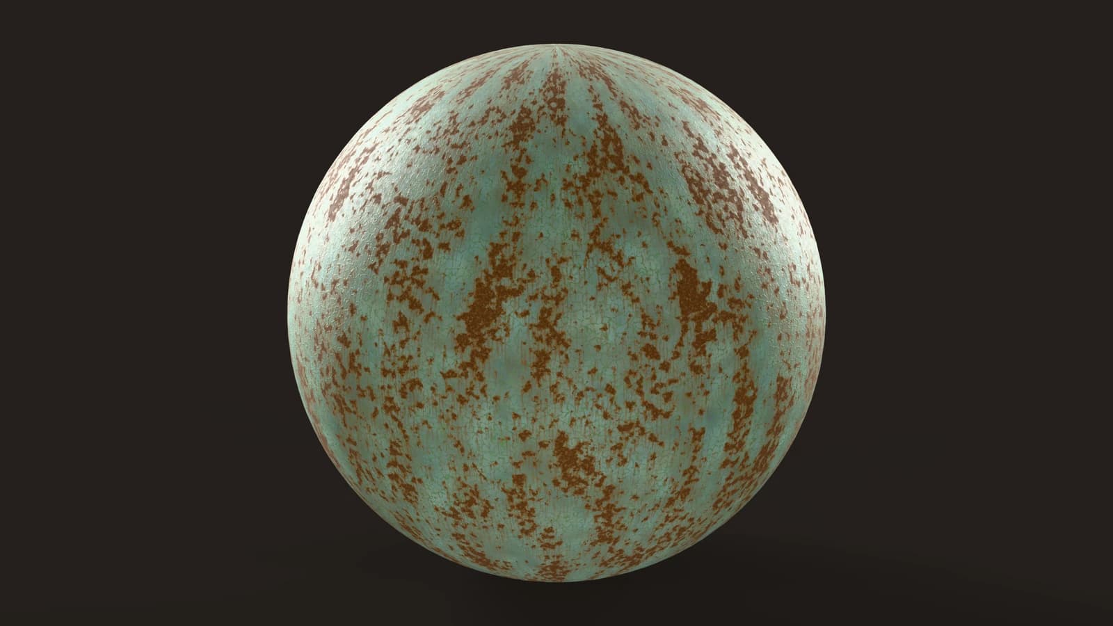 Rusty Painted Metal Teal 01: Rendering der Textur auf einer Kugel, dunkle Bühne