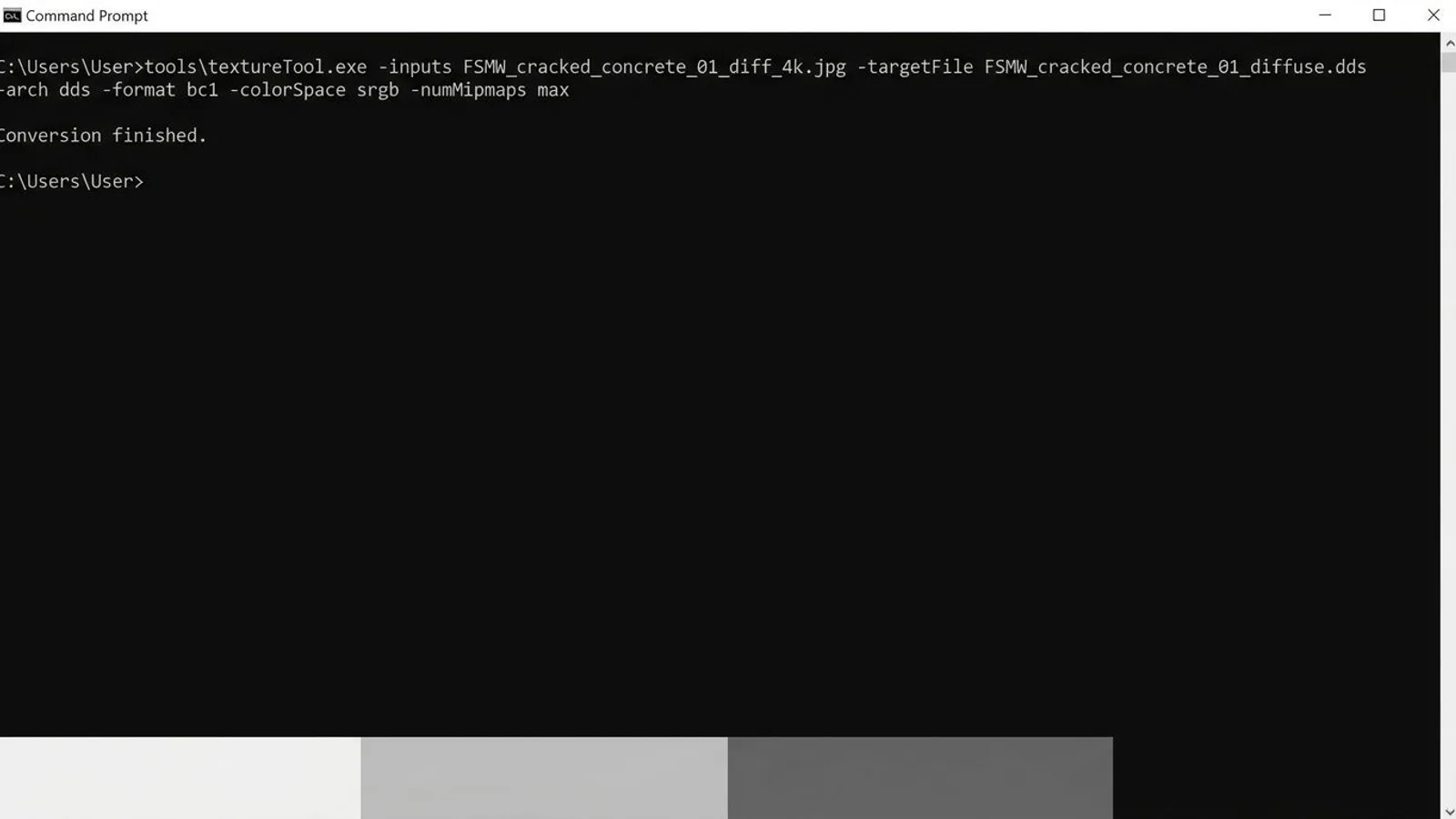 Command-line call to the GIANTS Texture Tool for DDS conversion