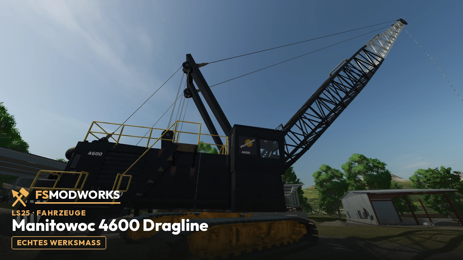 Manitowoc 4600 Dragline im LS25, ganze Maschine mit Gitterausleger und Mast